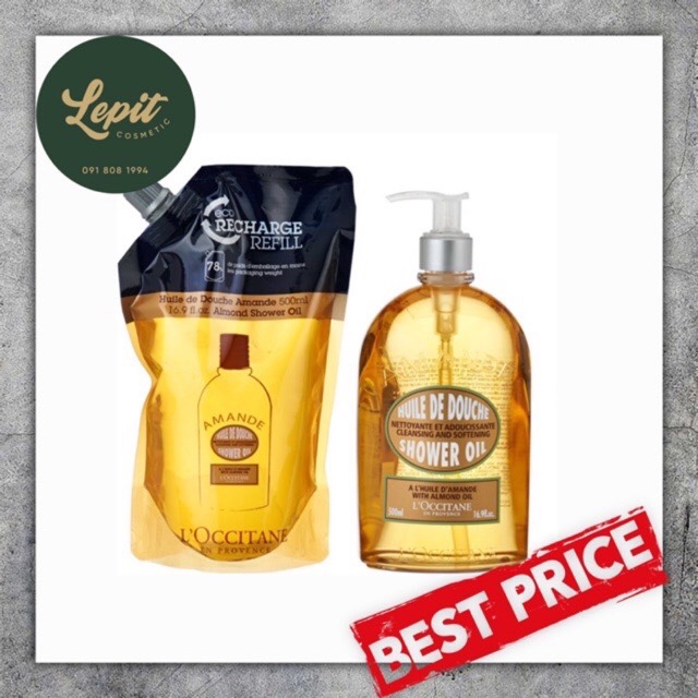[Lepit Cosmetic] Dầu Tắm Hạnh Nhân Loccitane 500ml - 250ml - Túi Refill