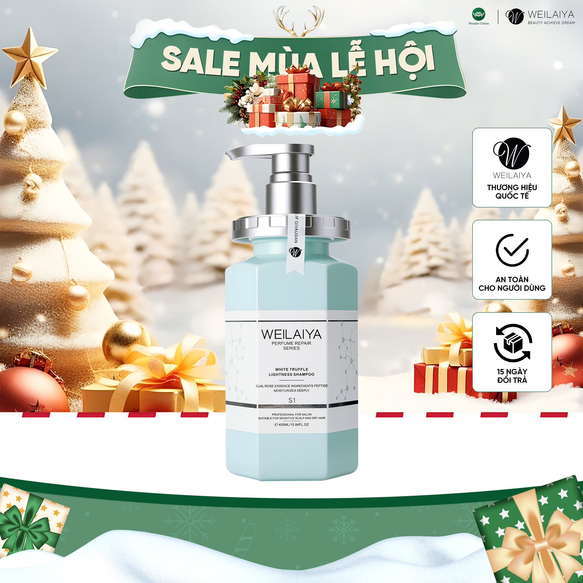  Dầu gội đầu thảo dược Weilaiya chiết xuất nấm Truffle giúp nuôi dưỡng chống lão hóa  và mượt tóc cho tóc hư tổn 450 ml 