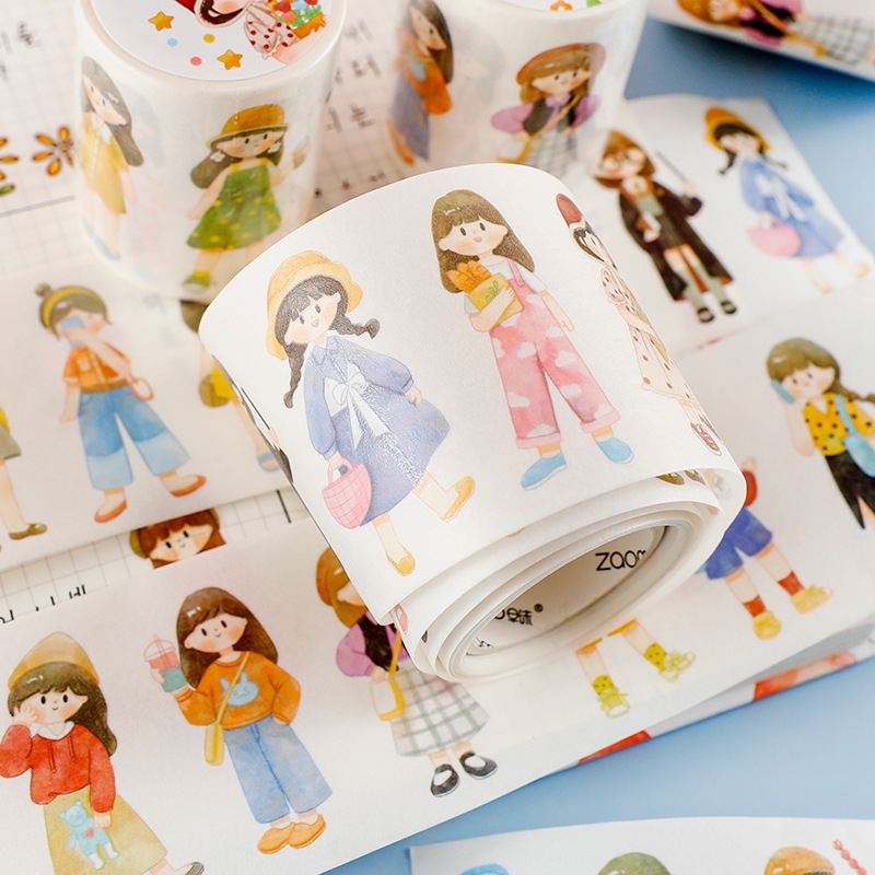 Đồ Chơi Hình Dán Họa Tiết Hoạt Hình Xinh Xắn, Masking Tape Siêu Cute, Cuộn Washi Tape Trang Trí Sổ Tay