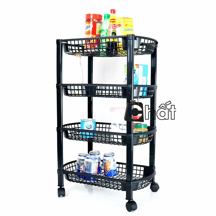 Kệ để đồ 4 tầng lắp ghép tashuan có bánh xe đẩy kiểu mới