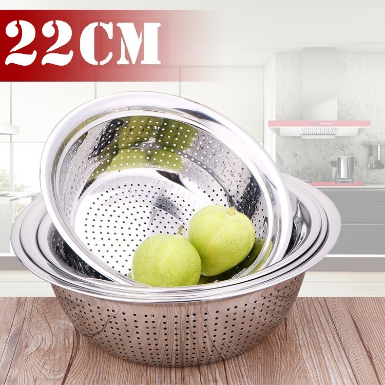 Bộ rổ thau inox 304 lưới lớn nhỏ sâu lòng cao cấp - bộ thau rổ inox 22cm - thau inox - âu inox 22cm -