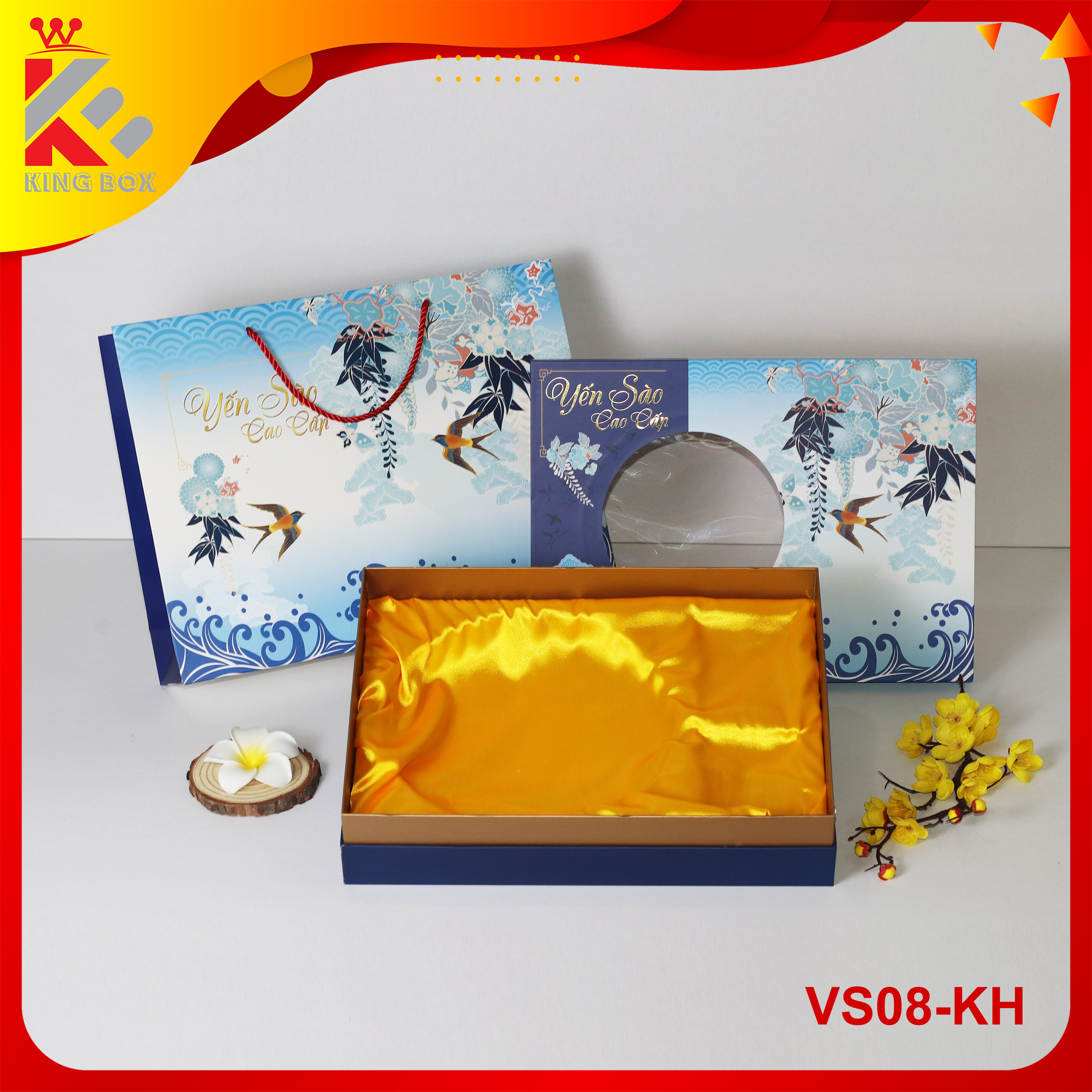 Hộp đựng yến tinh chế 100g sang trọng làm quà tặng KINGBOX (khay 2 hộp đường)