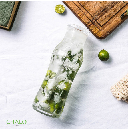 Chai thuỷ tinh Libbey trend 565ml đựng sữa hạt, nước ép, detox - nắp thuỷ tinh