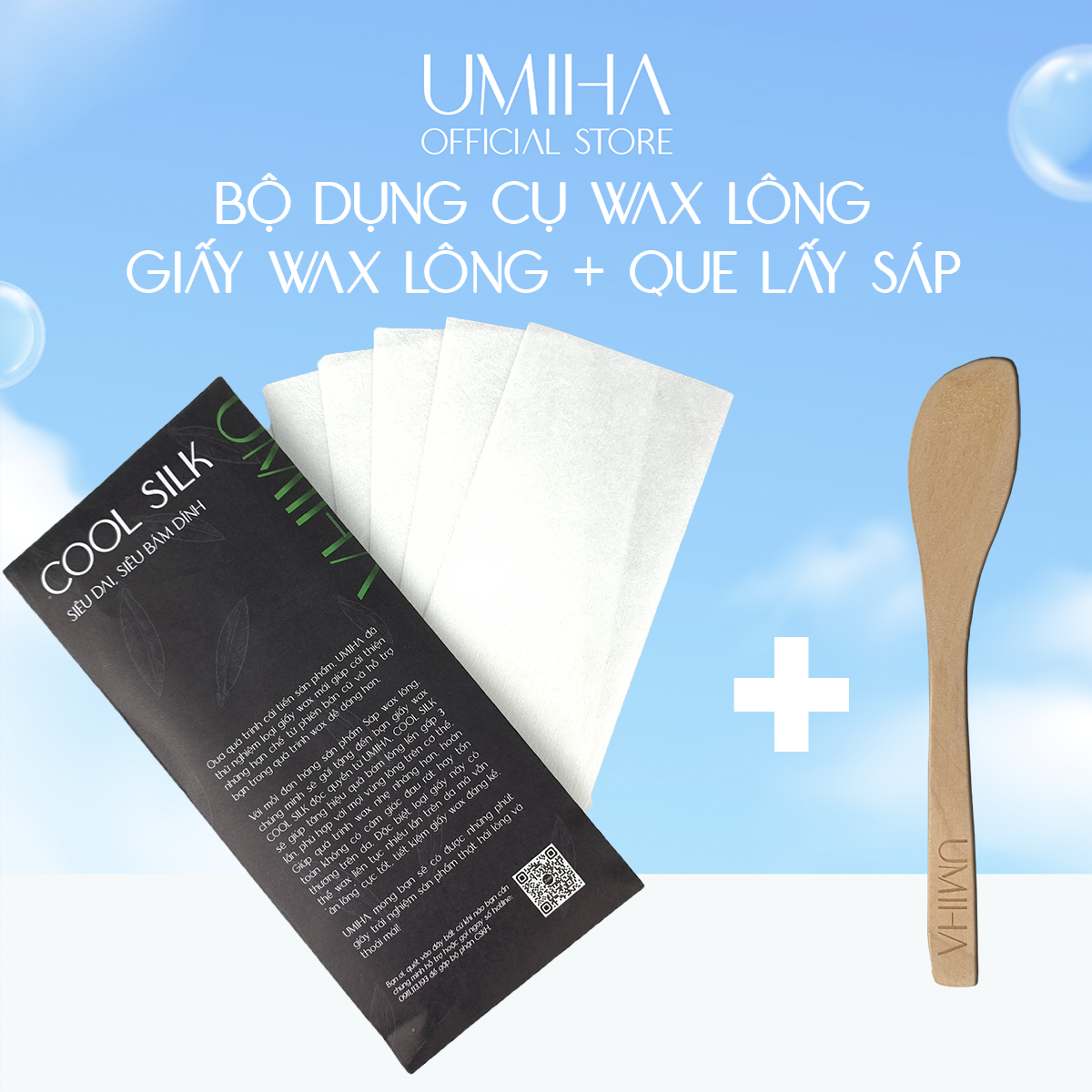Bộ dụng cụ giấy wax lông cool silk và que gỗ lấy sáp umiha