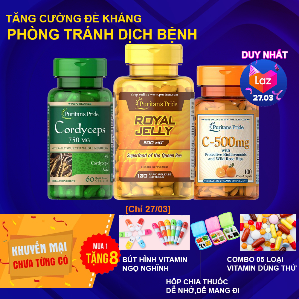 [Tặng thêm 8 sản phẩm]Combo bộ 3 sản phẩm Sữa ong chúa, Vitamin C, Đông trùng hạ thảo giúp tăng đề kháng tăng cường sức khỏe cho cả nam và nữ của Mỹ