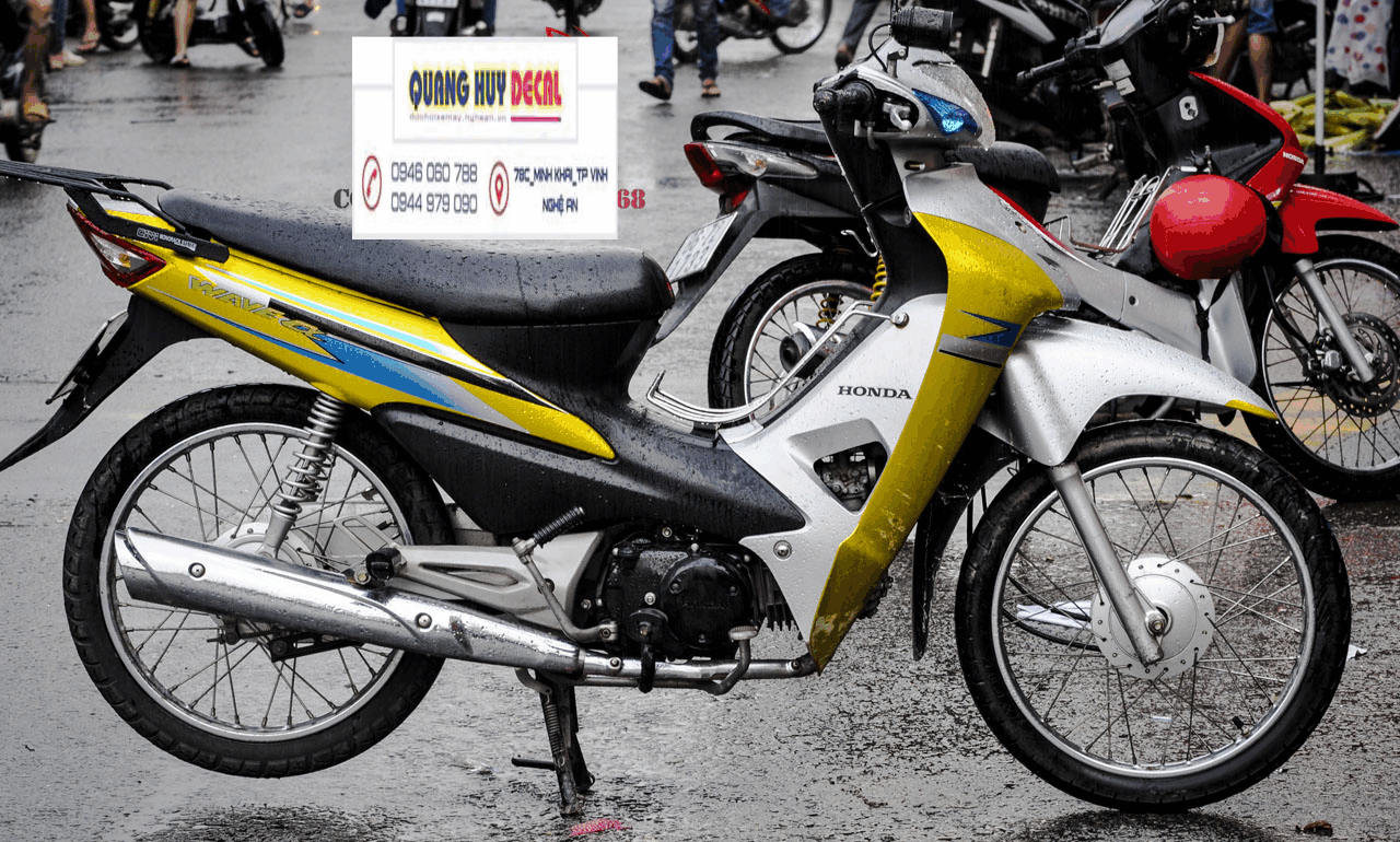 Tem trùm xe wave vàng xanh đẹp- tem dán xe máy wave thiết kế theo yêu cầu- tem xe wave vàng xanh rẻ đẹp chất