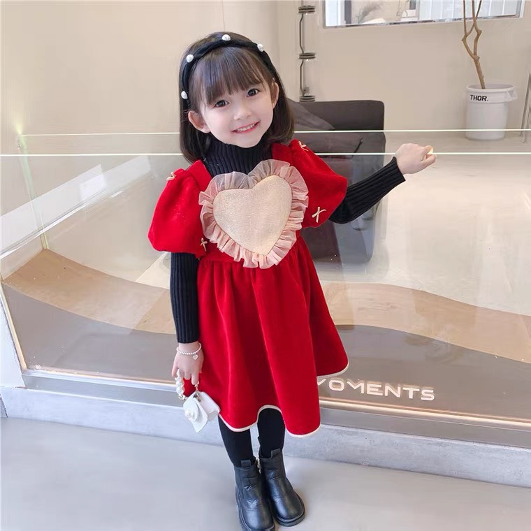 Váy bé gái tay bồng kèm áo len tăm cực xinh