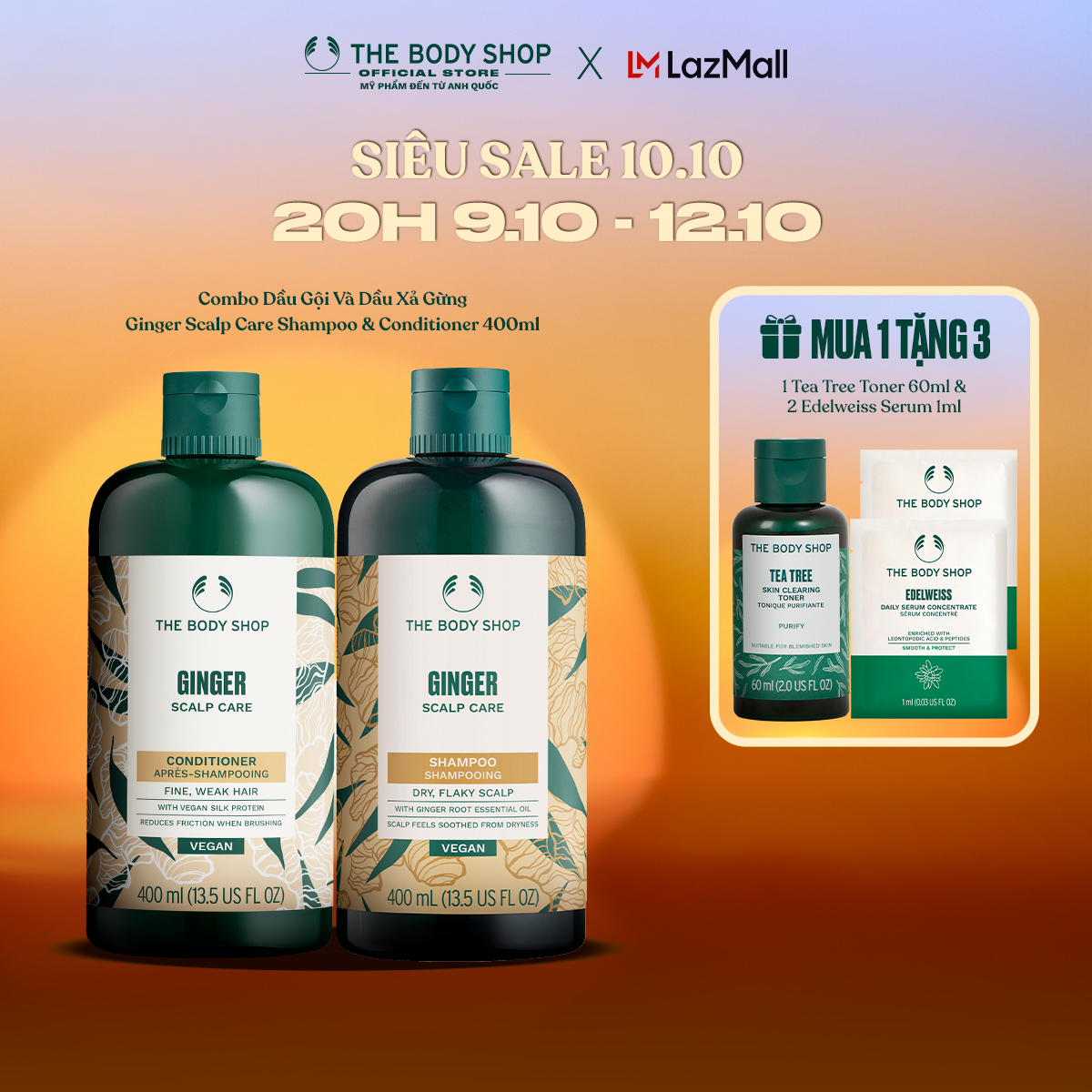 Combo Dầu Gội Ginger Scalp Care Shampoo 400ml & Dầu Xả Ginger Scalp Care Conditioner 400ML The Body Shop