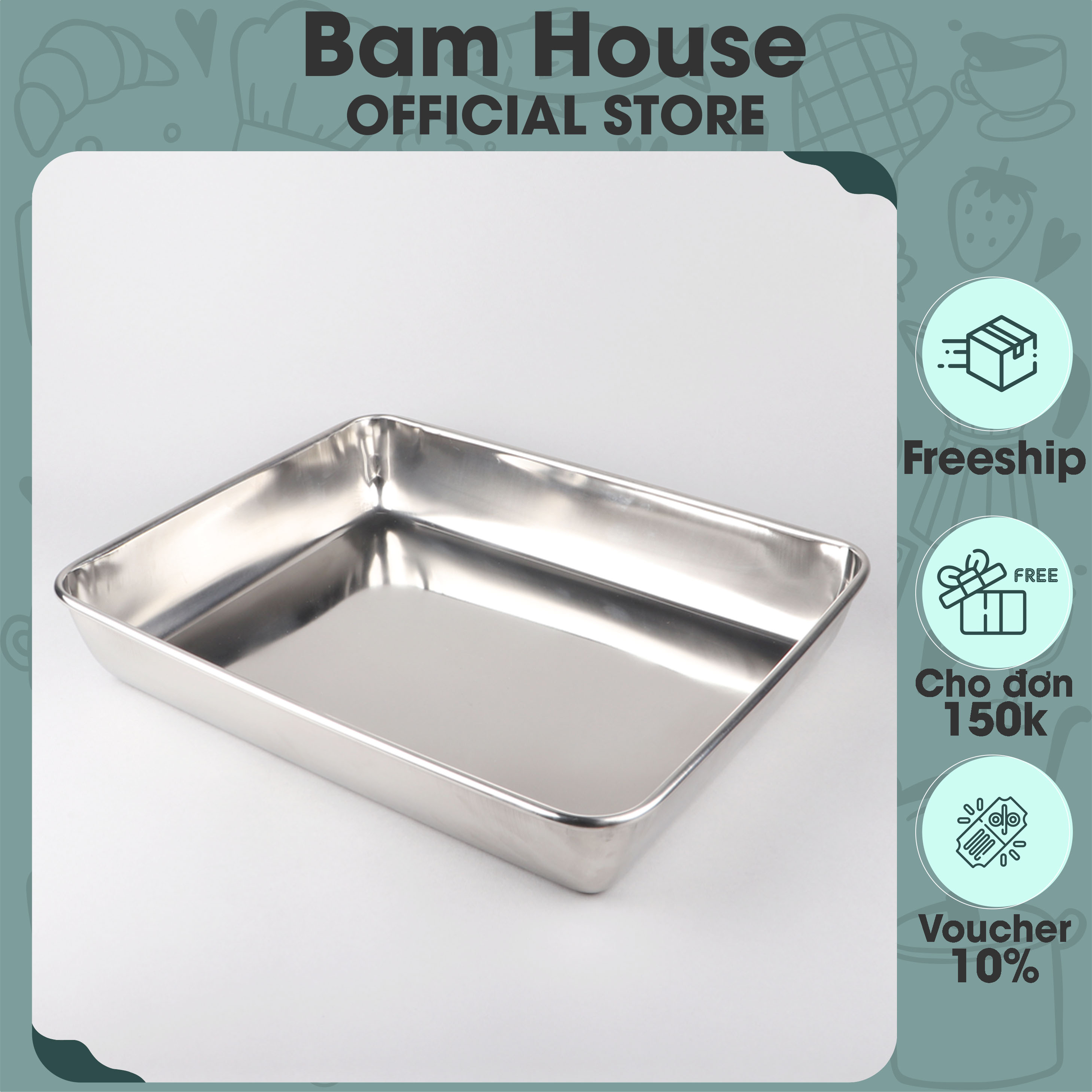 Khay đựng thức ăn và làm bánh inox 304 Bam House sáng bóng cao cấp KB01 – Bam House