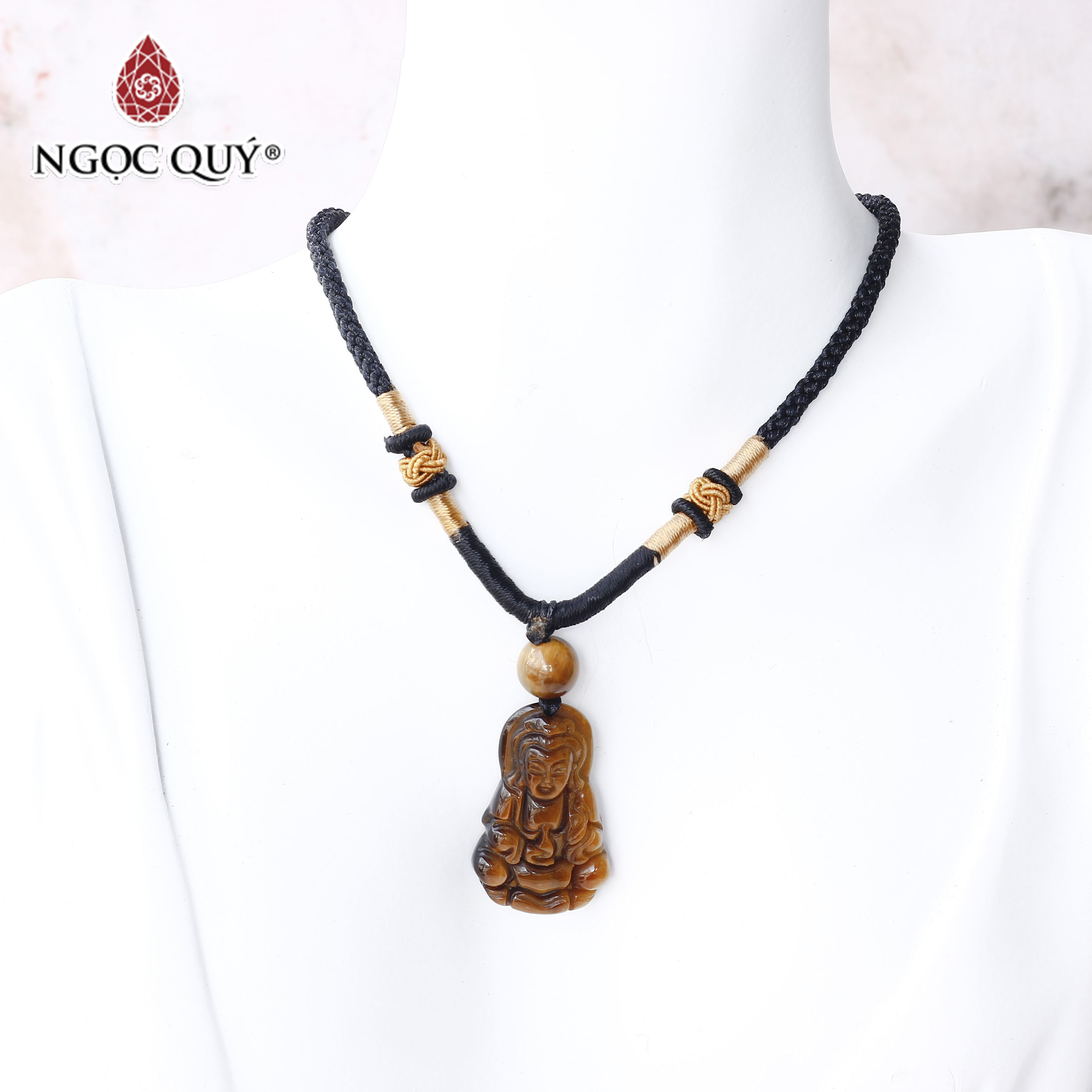 Mặt dây chuyền phật bà quan âm đá mắt hổ vàng nâu - Ngọc Quý Gemstones