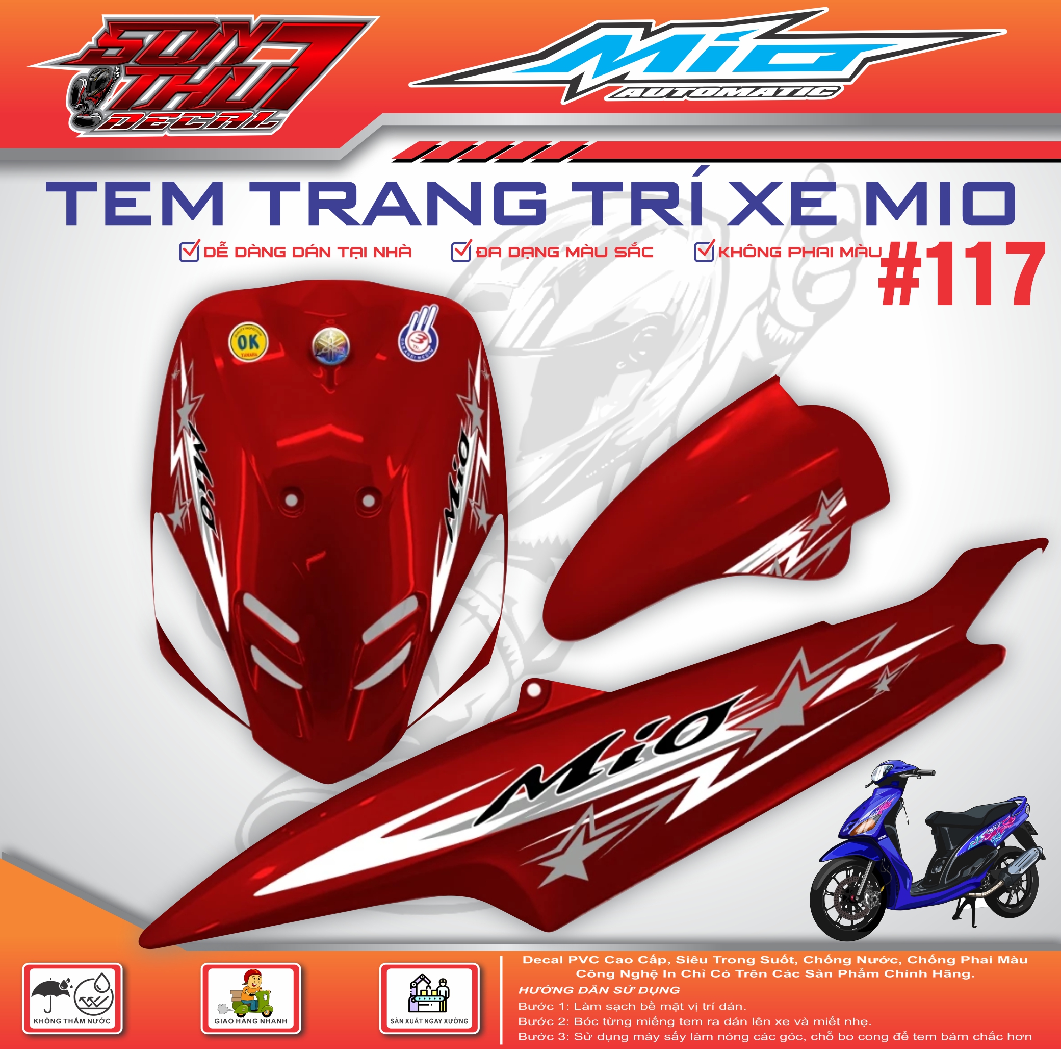 Yamaha Mio Sport Motorcycle Sticker # 117 (High Quality Material - Sharp Color - Does Not Fade) Giá 104,000 Đồng*Miễn phí vận chuyển