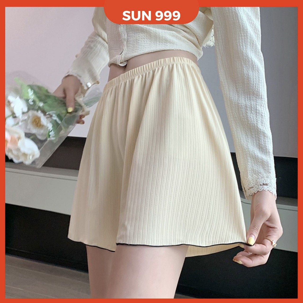 Quần đùi cotton nữ co dãn 4 chiều, quần ngắn cạp chun basic