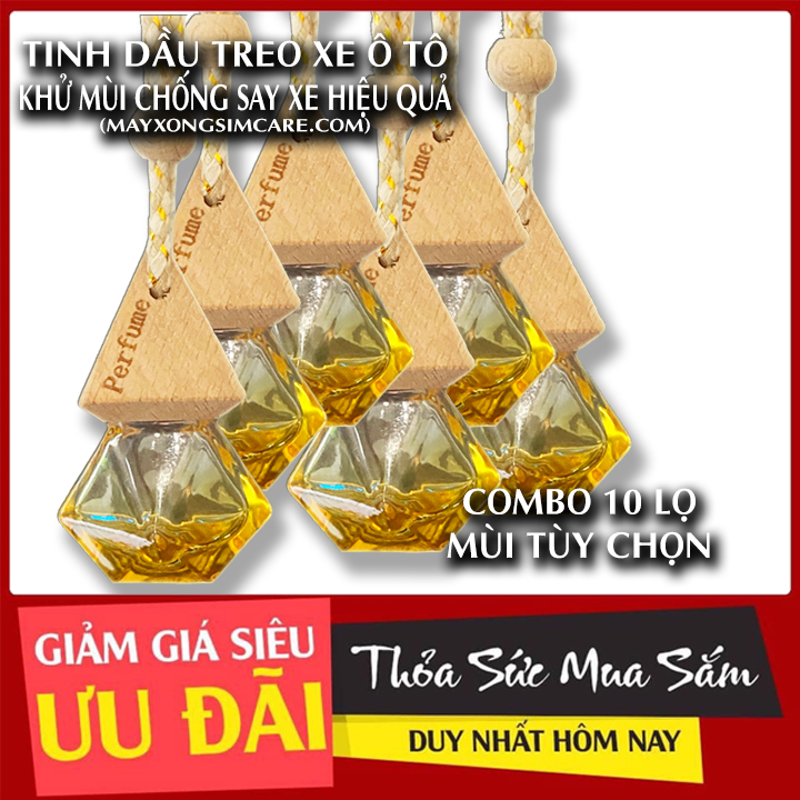 Combo 10 lọ tinh dầu treo xe hơi khử mùi chống say xe hiệu quả‎ tinh dầu chanh, tinh dầu cam ngọt, tinh dầu hoa hồng, tinh dầu lavender, tinh dầu hoa lài, tinh dầu quế, tinh dầu bạc hà, tinh dầu hoa ly treo xe ô tô