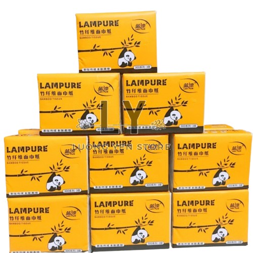 Khăn giấy ăn gấu trúc lampure dai mịn, giấy rút tiện lợi gói 300 tờ 3 lớp bamboo tissue