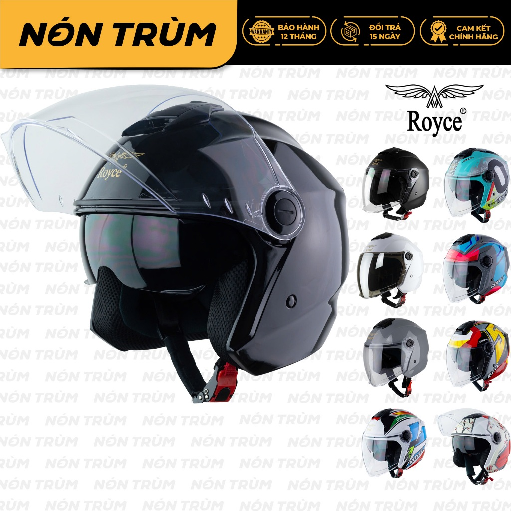  Mũ bảo hiểm xe máy 3 4 Royce XH01 2 kính nhiều tem màu cá tính dành cho cả nam và nữ - Nón Trùm 