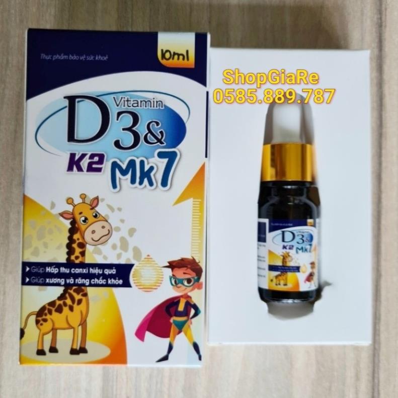 Vitamin D3 &amp; K2 Mk7 giúp hấp thụ canxi hiệu quả, giúp xương và răng chắc khỏe hộp 10ml