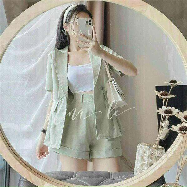   Voucher 50k Freeship Max 0 đồng toàn quốc  Set 3 món Hàn Quốc đơn giản áo khoác vest tay ngắn áo thun ống quần short set vest mặc đi chơi set đùi màu pastel dễ thương 