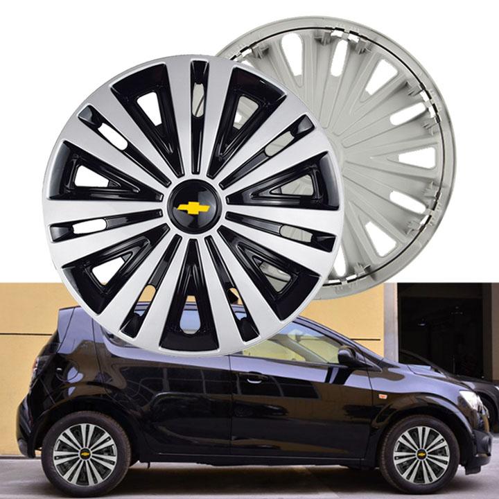 RẺ VÔ ĐỊCH Bộ 04 Ốp chụp mâm Lazang xe ô tô chevrolet NC1 ĐEN TRẮNG 13 INCH