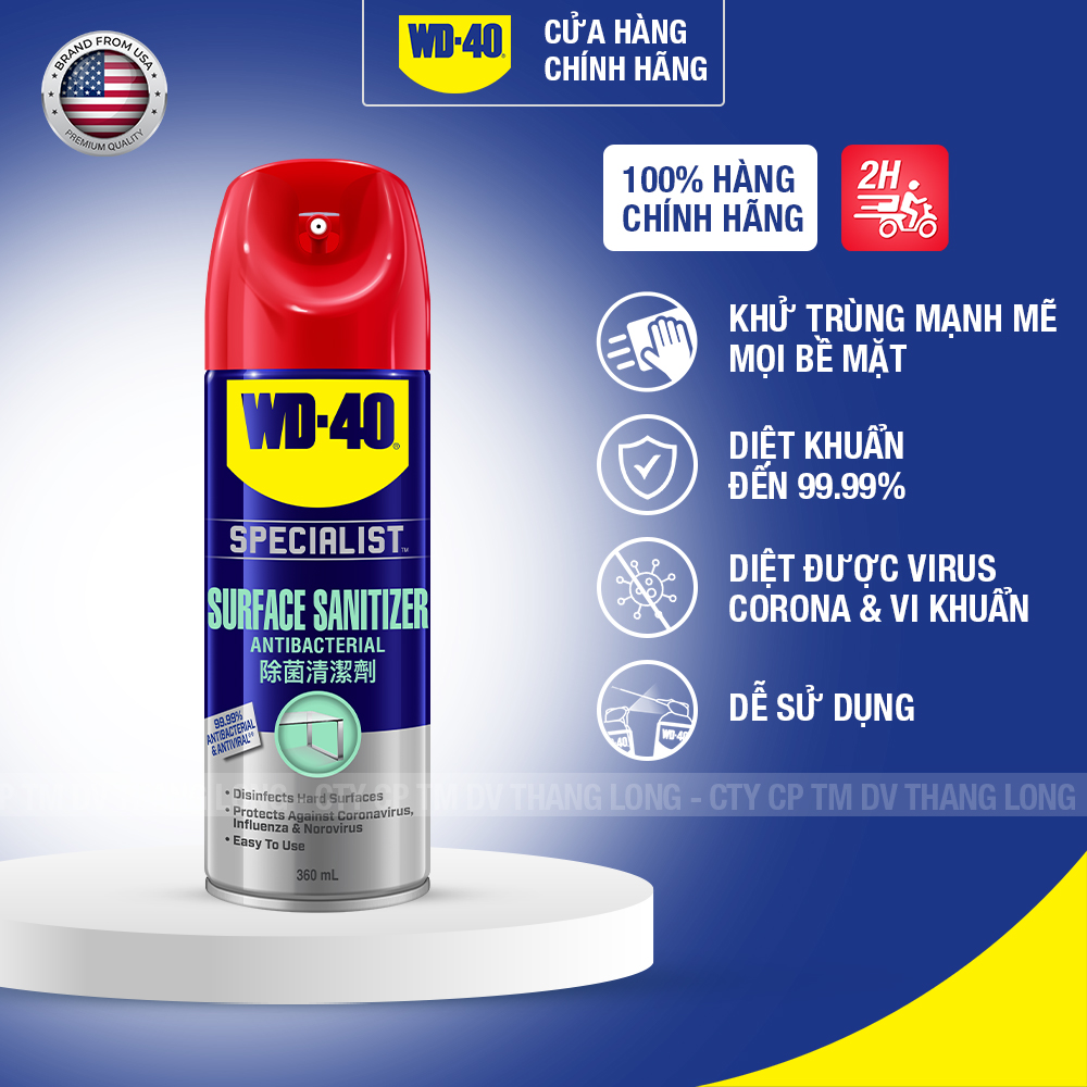 Chai xịt khử khuẩn wd 40 surface sanitizer chính hãng dung dịch xịt diệt khuẩn khử trùng bề mặt đồ dùng thay cồn 360ml