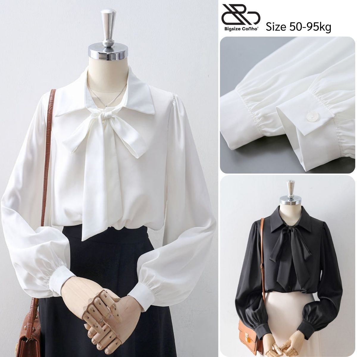 Áo Sơ Mi Kiểu Bigsize Nữ Tay Dài Bo Gấu Form Rộng Phối Dây Thắt Nơ Thanh Lịch Thời Trang Công Sở Phong Cách Hàn Quốc Lụa Chéo Mềm SM16