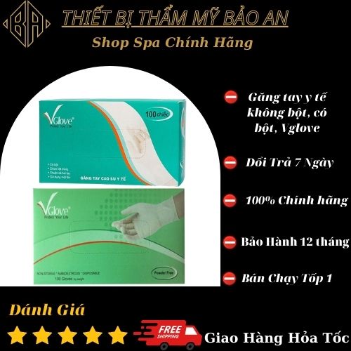 Găng tay y tế Bao tay y tế VGlove có bột và không bột 1 hộp 100 chiếc vv