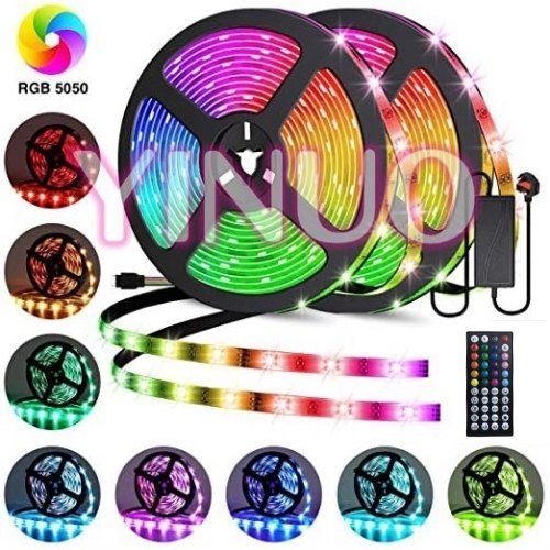 Bộ led dây dán 5m 5050RGB đổi 7 màu 44 phím ( 44 keys). Cuộn đèn led dây dán trang trí SMD5050 không chống nước 30 led/mét trang trí nhà cửa sân vườn dịp lễ tết với bộ điều khiển hồng ngoại 44 phím