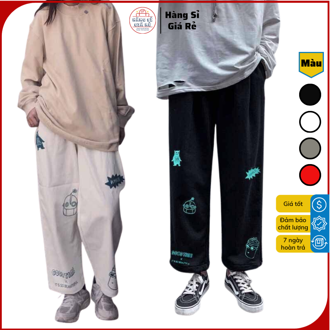 ❤️ GIÁ SỈ XƯỞNG ❤️ Quần jogger nỉ ỐNG RỘNG XUÔNG in LY KEM phong cách MẪU MỚI DÁNG thể thao dài nam NỮ mặc nhà ĐEN