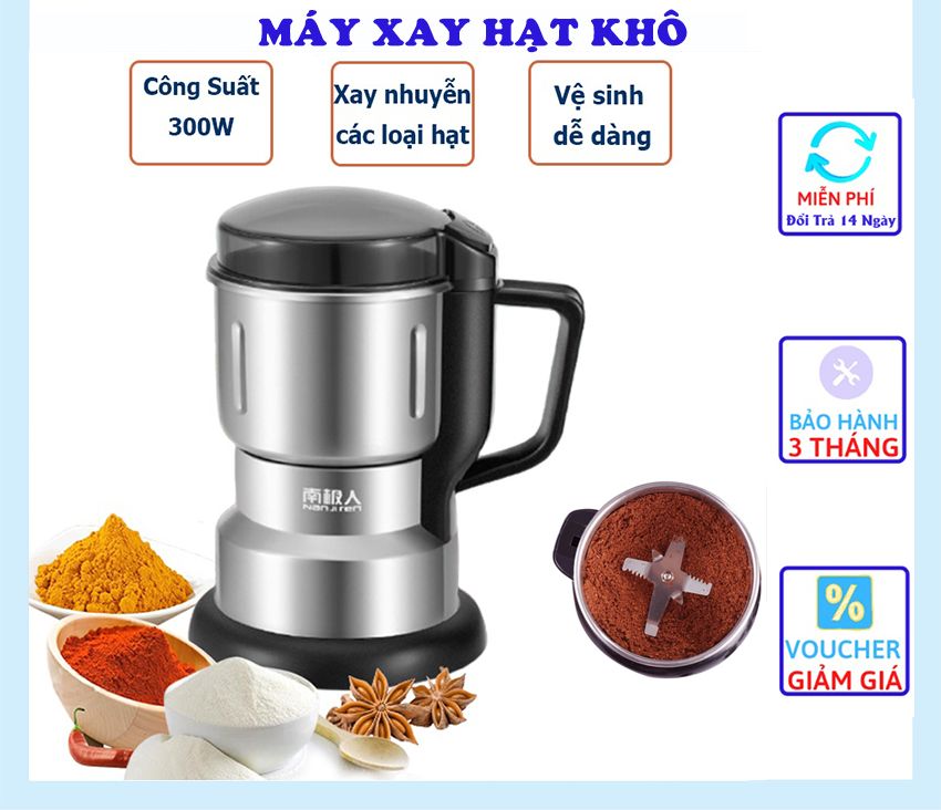 Máy xay hạt khô, xay bột, gia vị cà phê đa năng, công suất 300w, 6 lưỡi dao cực bén, chất liệu cối inox- máy xay bột khô siêu mịn công suất 300w, máy xay hạt cà phê, xay bột ngũ cốc, máy xay gia đình, xay gia vị, cối xay inox