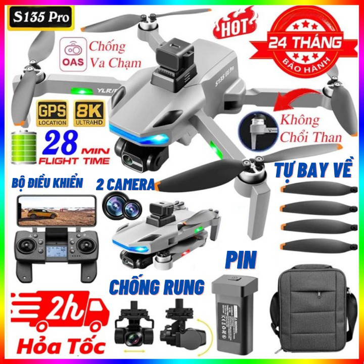 Flycam 8K S135 PRO MAX Chống rung 3 trục ổn định - Máy bay không người lái tránh chướng ngại vật G.P