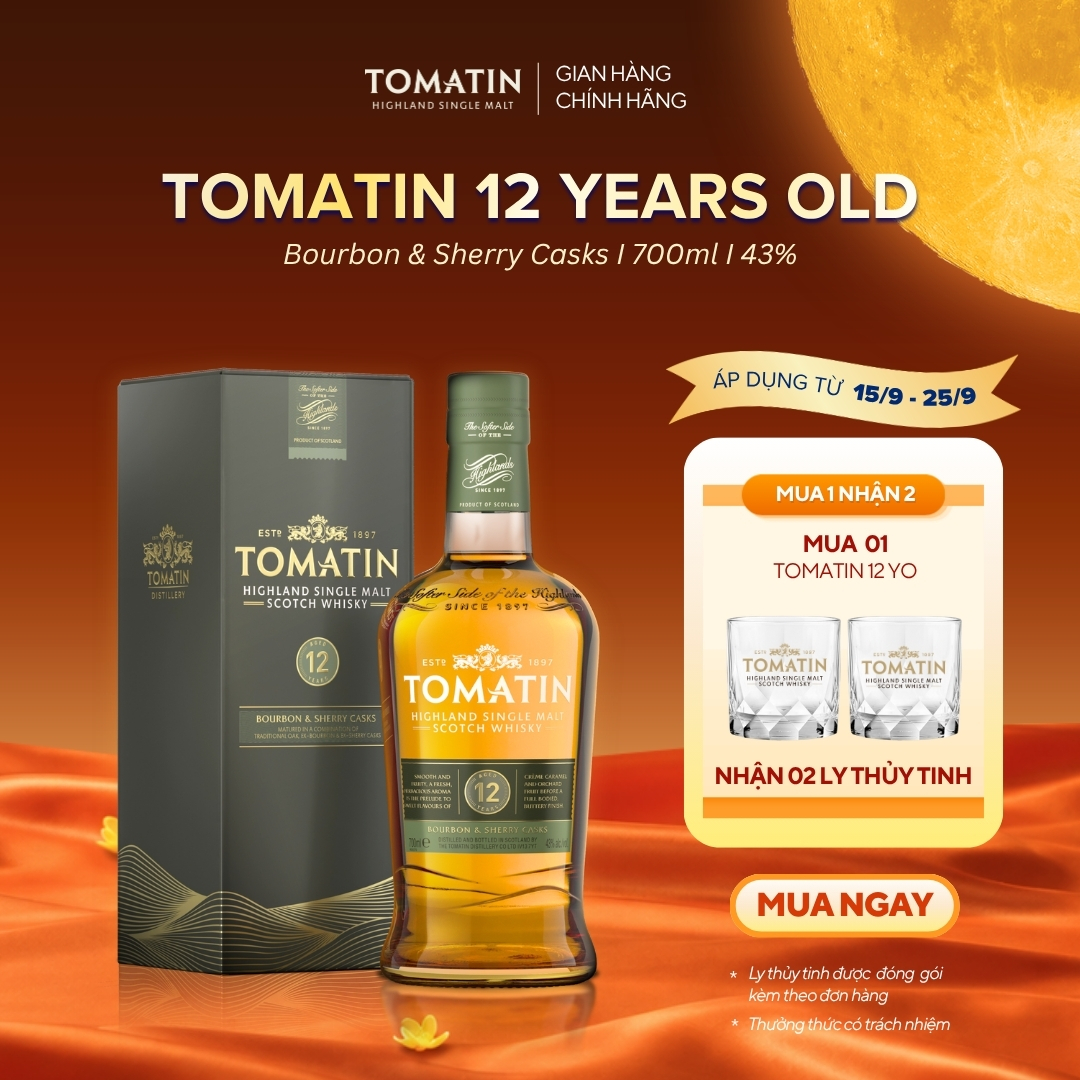 Rượu TOMATIN Highland Single Malt Scotch Whisky 12 YO Nồng Độ Alc 43% 700ml [Có kèm hộp]
