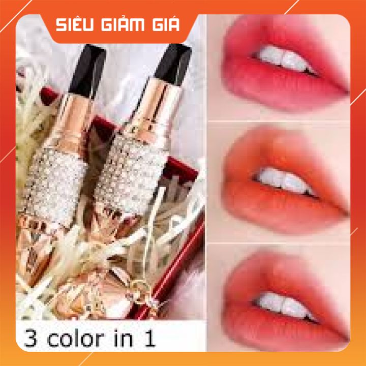 Son môi 3 màu AGAG - siêu lì lâu trôi dưỡng ẩm son 3 màu son thỏi giữ ẩm son nội địa Trung son đẹp IW-SM193
