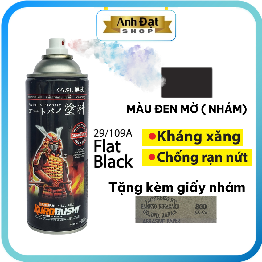 SƠN SAMURAI Màu đen mờ(đen nhám) 109A 400ml, có khả năng kháng xăng (A92, A95), chống nứt nẻ - Anh Đạt Shop