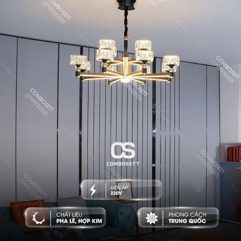 SKU 5194 Đèn thả trần phong cách Bắc Âu 12 chao pha lê cực đẹp chuyên trang trí mọi không gian phòng ngủ phòng khách bàn ăn bếp