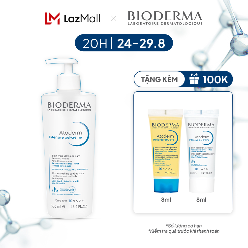 Kem gel dưỡng ẩm và làm dịu dạng gel cho ra rất khô đến viêm da cơ địa Bioderma Atoderm Intensive Gel-crème 500ml