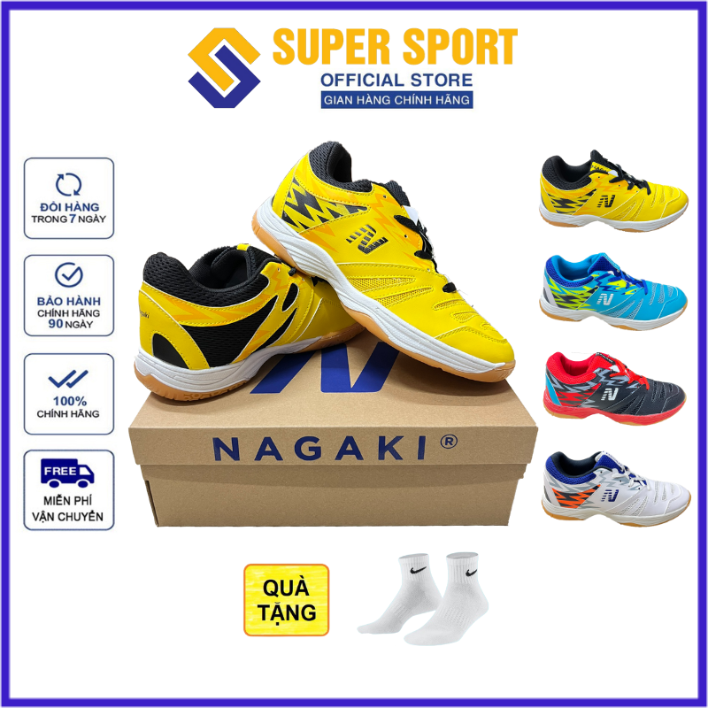 Giày cầu lông Nagaki Karyu nam nữ chính hãng màu vàng tặng tất dệt kim không mùi - Đế đã khâu độ bền cao chơi sân bê tông tốt
