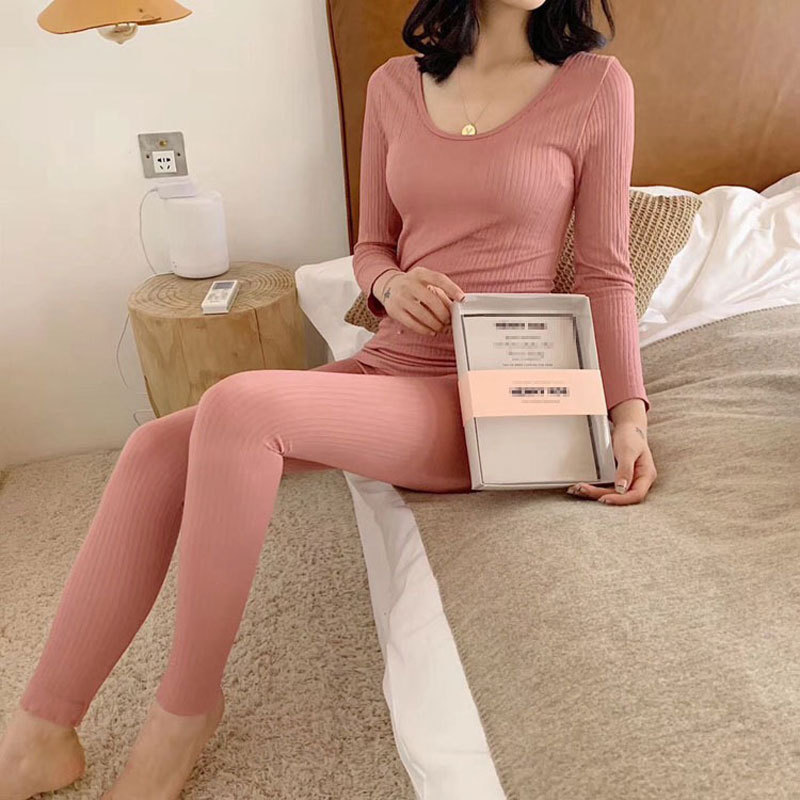 Bộ quần áo giữ nhiệt nữ mùa đông chất len tăm - mặc nhà sexy ôm dáng - mặc trong áo ấm im