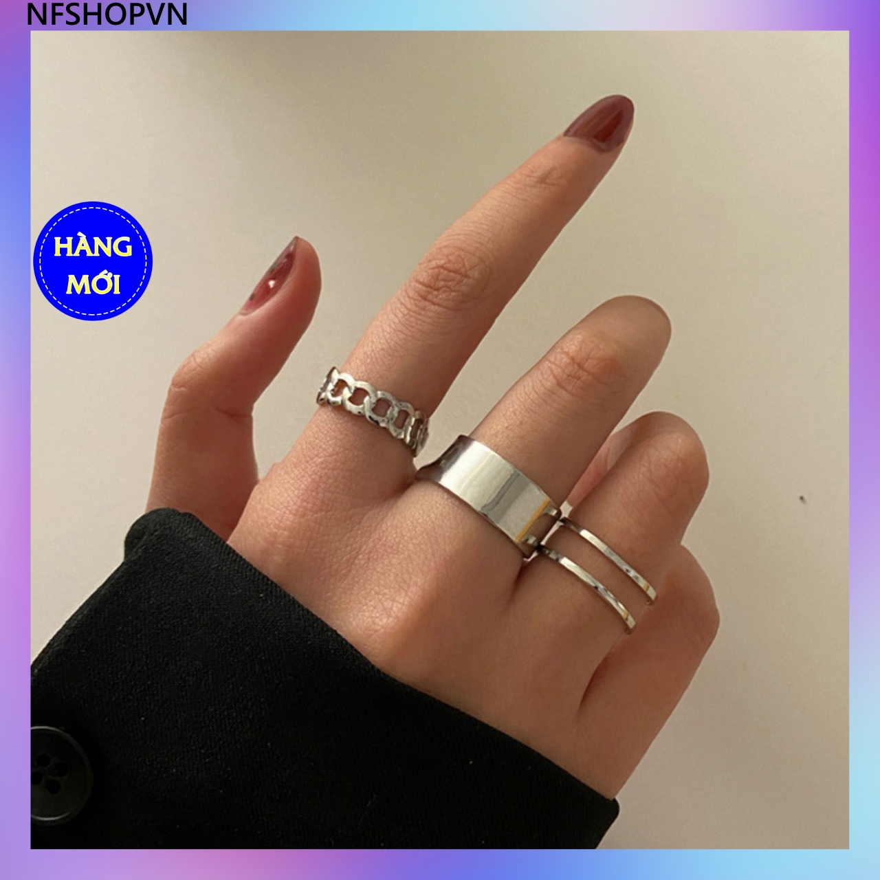 Nhẫn hip hop, bộ 3 chiếc size mở, ra010