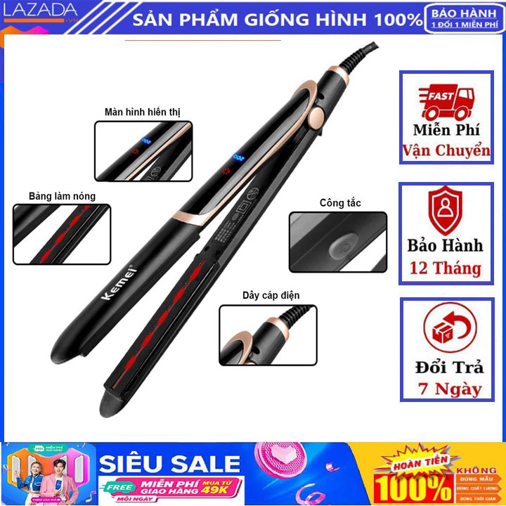 { GIÁ TRẢI NGHIỆM } Máy ép tóc, Máy làm tóc, Máy Là Duỗi Thẳng Tóc 4 Mức Nhiệt KEMEI 2219-Dụng Cụ Tạo Kiểu,Làm Đẹp, Là Thẳng Tóc