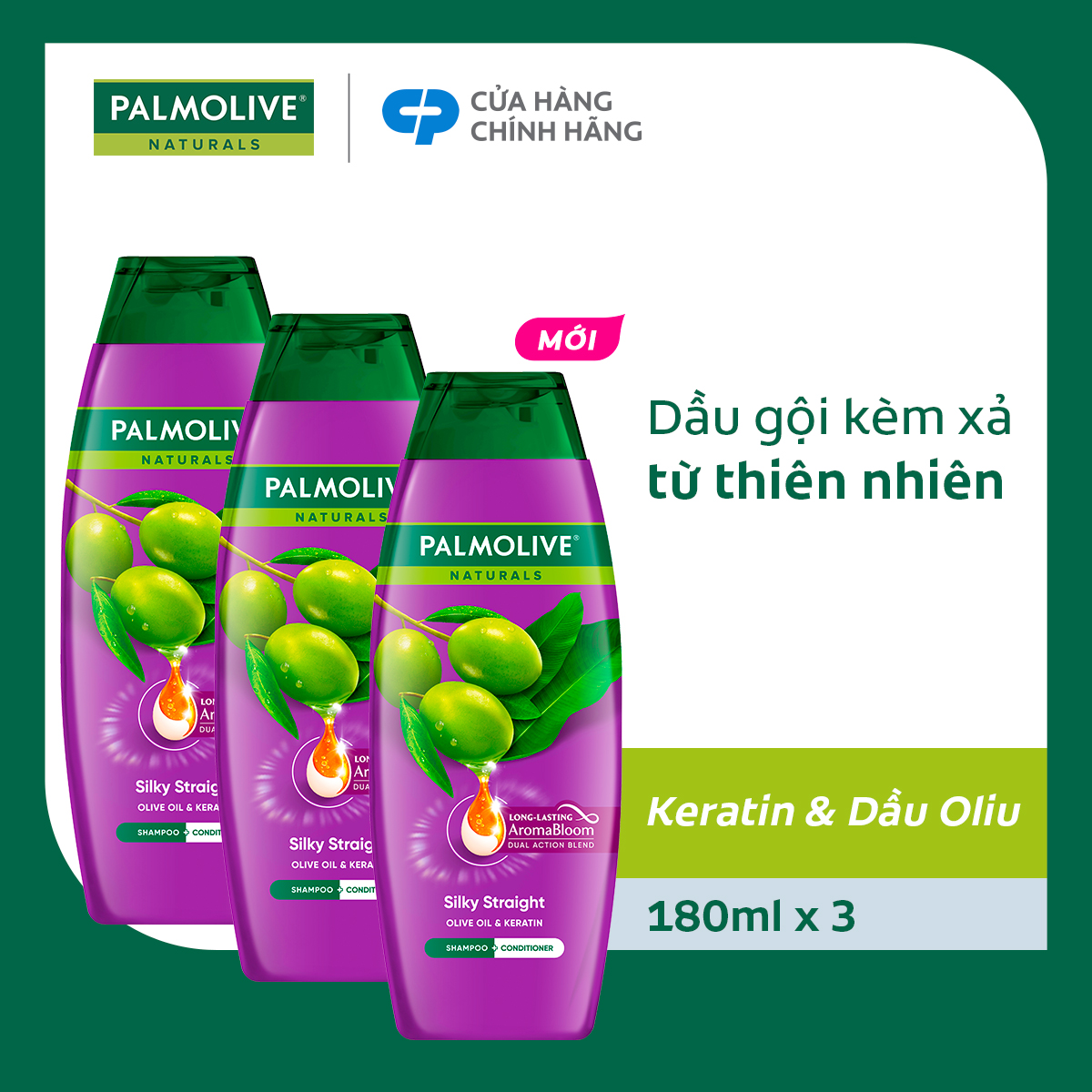 Bộ 3 Dầu gội Palmolive kèm xả 2-trong-1 chiết xuất thiên nhiên 180ml/chai