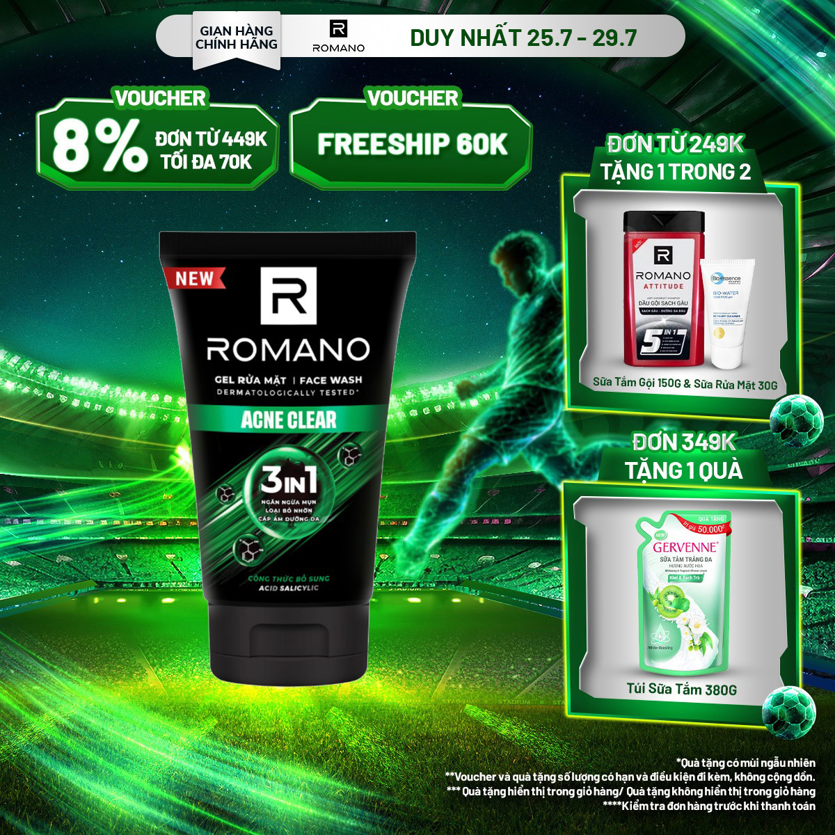 Gel rửa mặt Romano Acne Clear 100g
