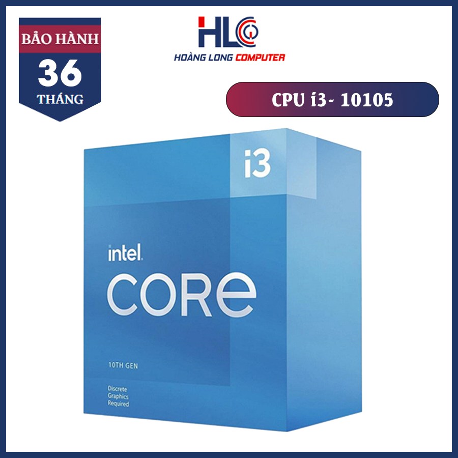 Cpu intel core i3 10105 - 3.7ghz up to 4.4ghz, 4 nhân 8 luồng, 6mb cache, socket 1200 - bộ vi xử lý máy tính intel core i3 thế hệ 10, i3 10105 - bảo hành 36 tháng 1 đổi 1 - hoàng long computer