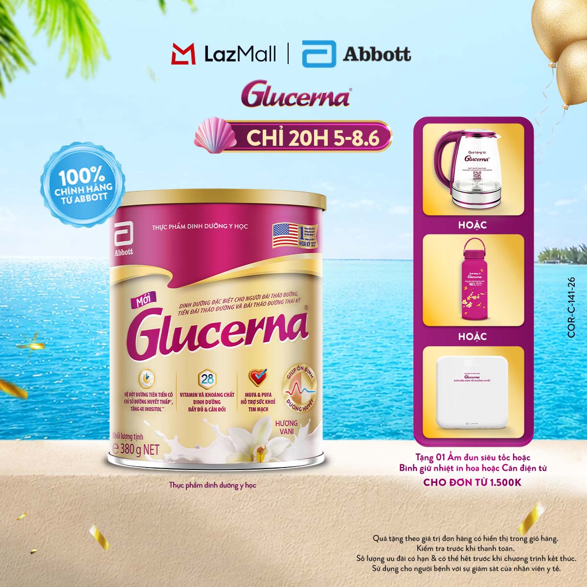 [CHỈ 20H 05-08.06 QUÀ TẶNG CHO ĐH 1500K-SLCH] Sữa bột Glucerna hương vani 380g