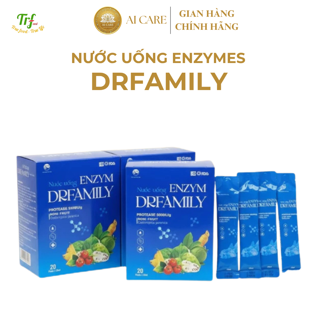 Nước Uống Enzym DrFamily - Bí Quyết Nhẹ Bụng, Tiêu Hóa Khỏe (Công Nghệ 5 Enzym) - Hộp 20 Gói / 6 Lọ
