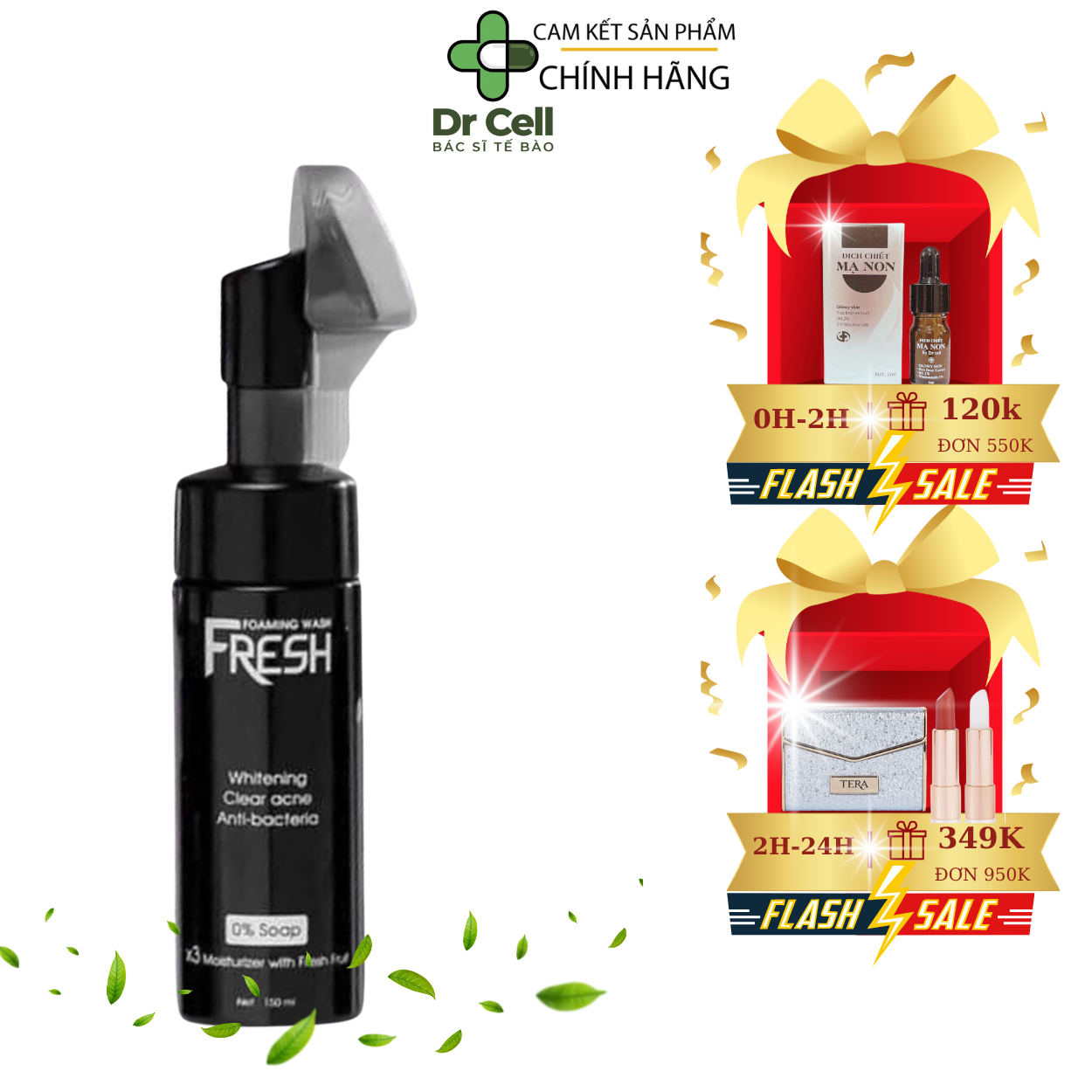 Sữa rửa mặt sạch sâu ngừa mụn- sáng da foaming wash fresh dr cell 150ml