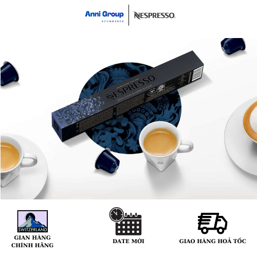 HCM - Nespresso Coffee Capsule ISPIRAZIONE PALERMO KAZAAR New Date 2023 Exceptionally Intense and Syrupy (10 pills/ box), Intensity 12- Viên nén cà phê ISPIRAZIONE PALERMO KAZAAR Đặc biệt cường độ cao và mạnh mẽ Đậm 12 Hộp 10 viên - Anni Group