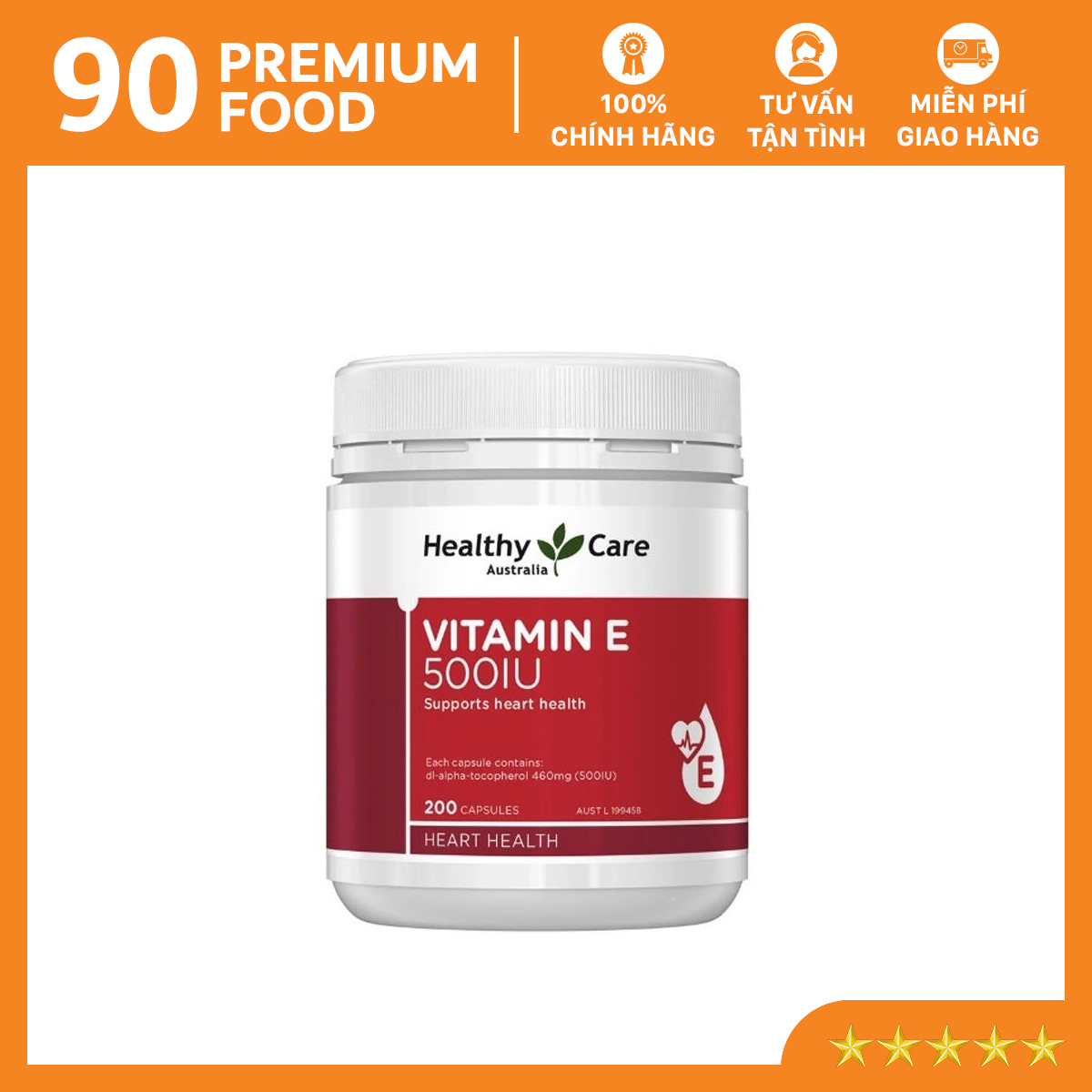 Healthy Care Vitamin E 500IU Úc - Hộp 200 viên