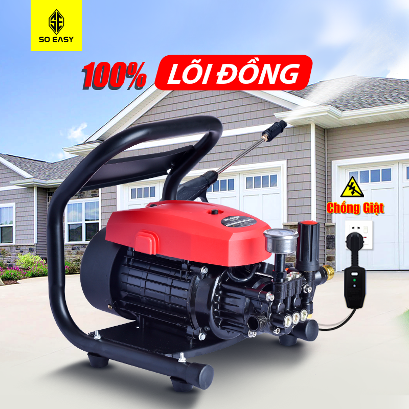 Máy rửa xe lõi đồng áp lực cao gia đình cao áp mini , chỉnh áp, SOEASY 3000W SE005R ,may rua xe áp lực cao chống nước, chống giật, máy xịt rửa xe áp lực cao ,dây cao áp dài 15m, dễ dàng sử dụng