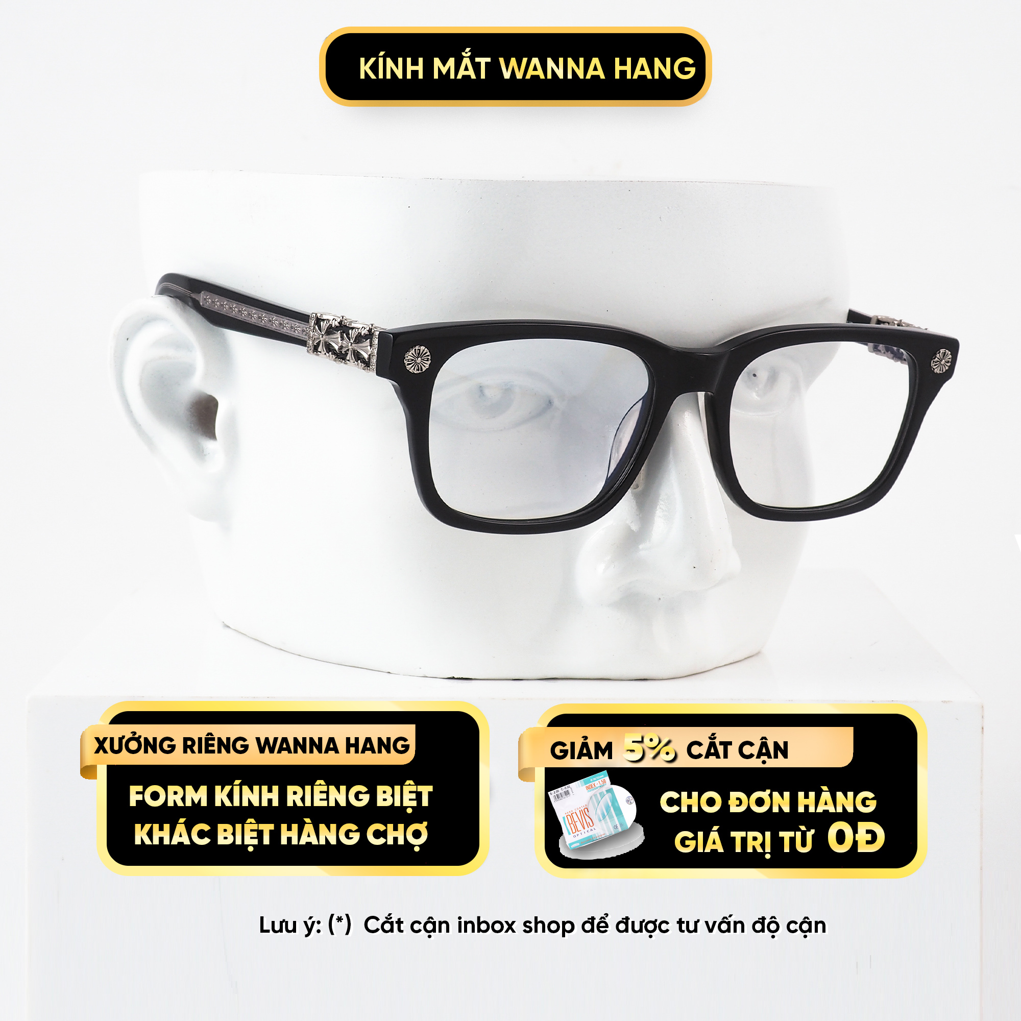 Gọng kính cận nam nữ đẹp vuông thời trang cao cấp chống tia UV Chrome Hearts  SMTTHE-F CH01 Wanna Hang