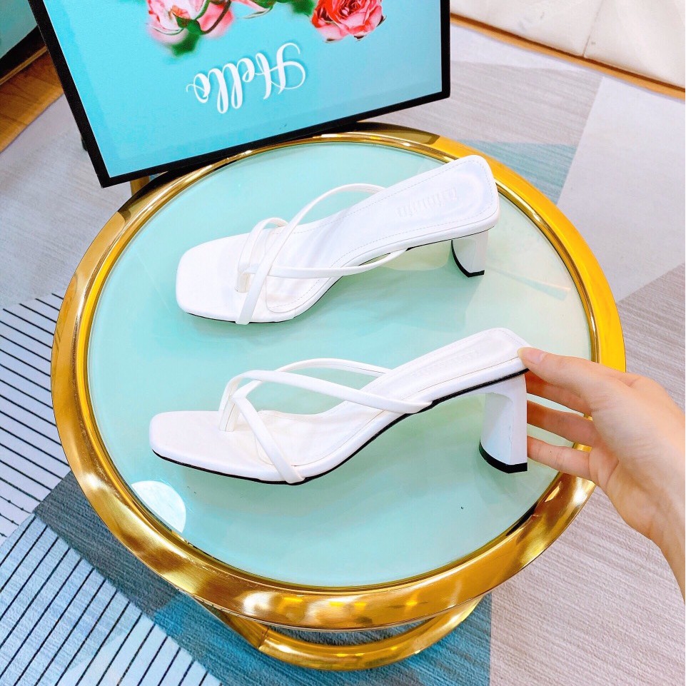 Guốc Nữ Thời Trang, Dép Cao Gót Nữ Xỏ Ngón Gót Cao 7P Màu Đen Và Trắng