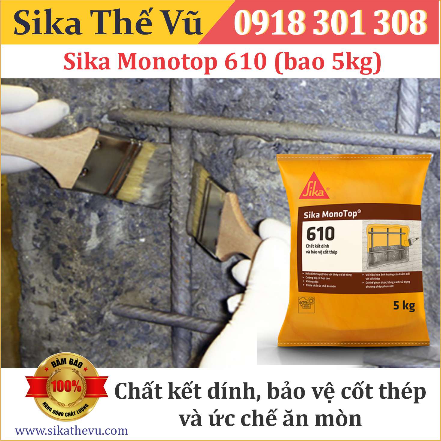 Sika Chất kết dính và bảo vệ cốt thép _ Sika Monotop 610 (Bao 5kg) SIKA THẾ VŨ